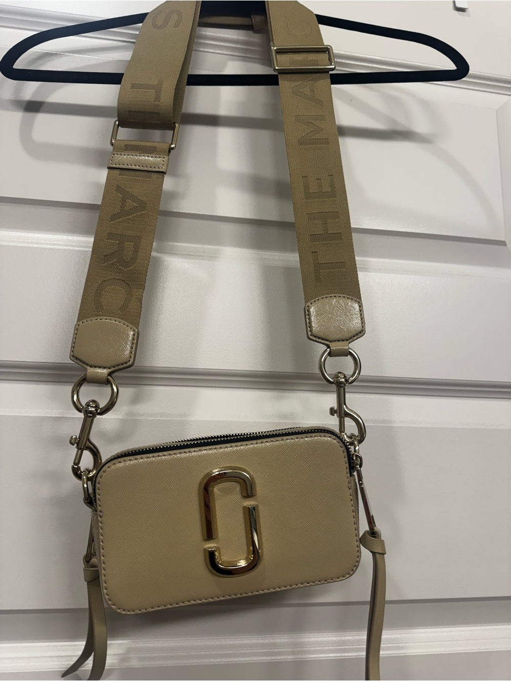 Marc Jacobs Beige Saffiano Snapshot Crossbody with Wide Logo Strap